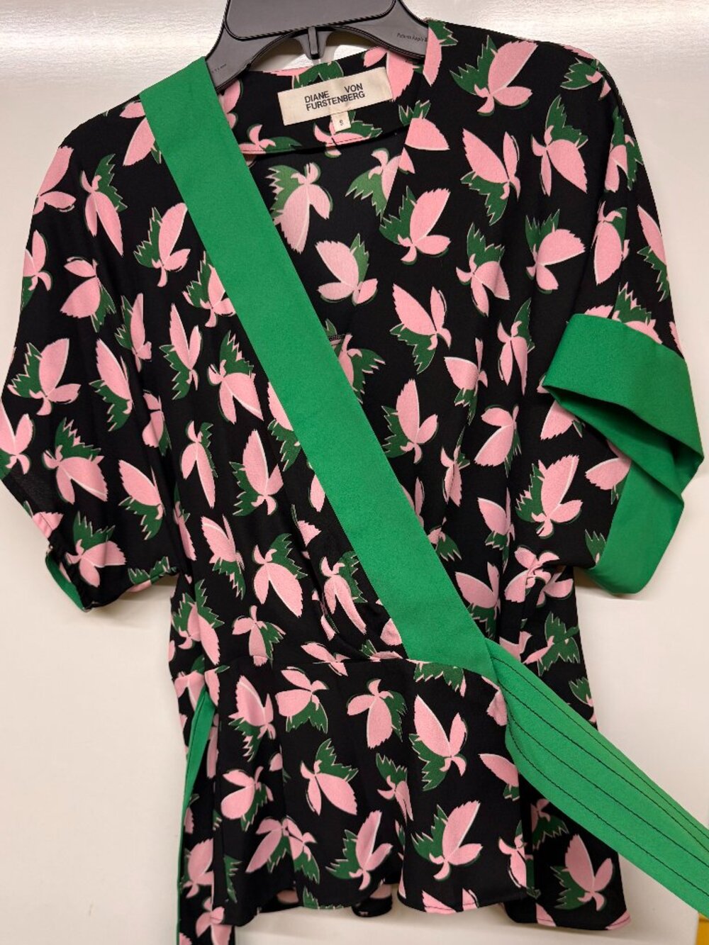 Diane von Furstenberg DVF Izzy Wrap Top - Pink/Green Lantern Leaves
